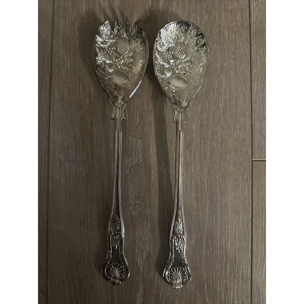 Falstaff on Zinc England Silver Plate Salad Servers‎ Pineapple Fruit Embossed